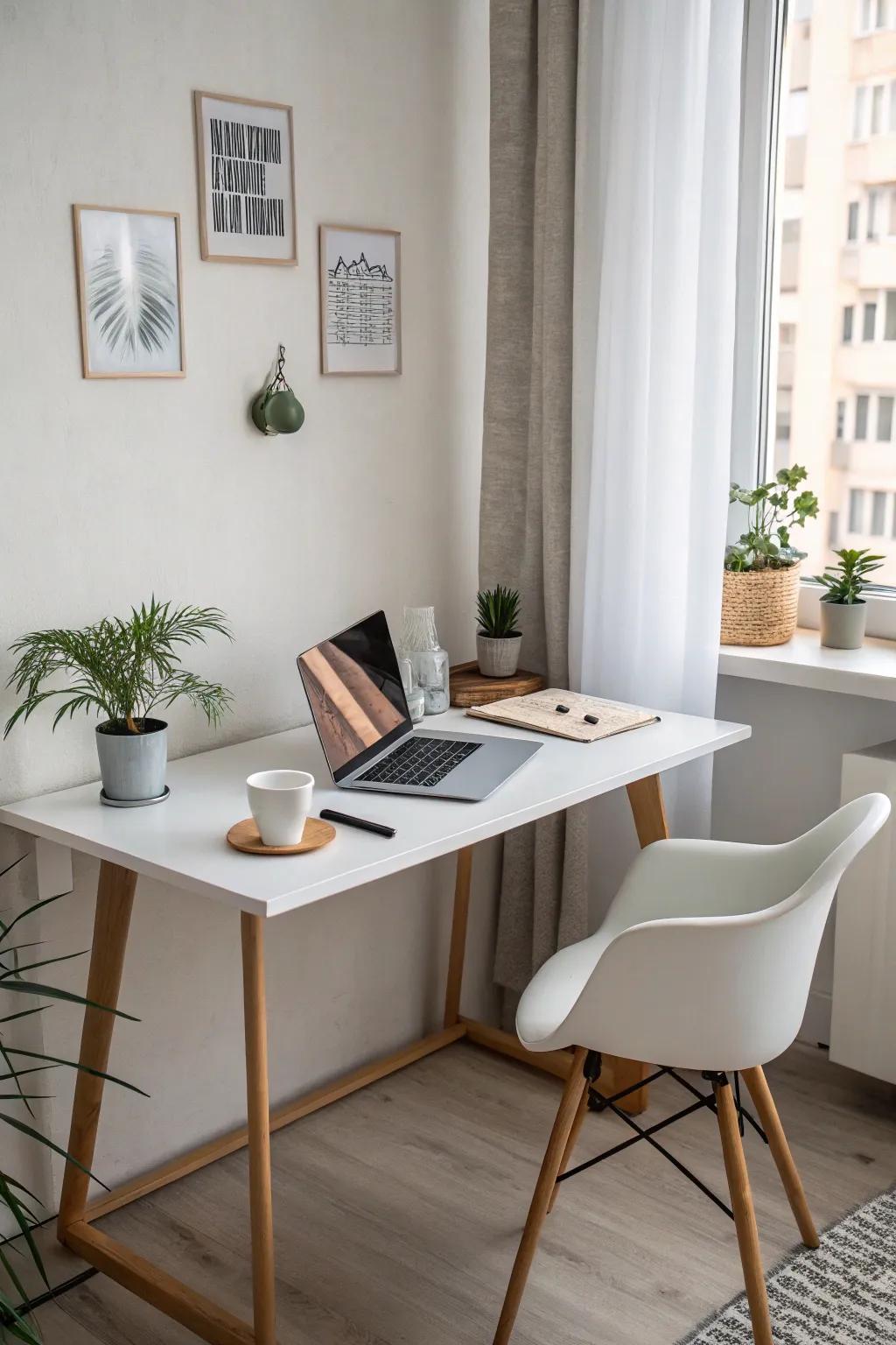 Embrace a minimalist approach to achieve a serene and uncluttered workspace.