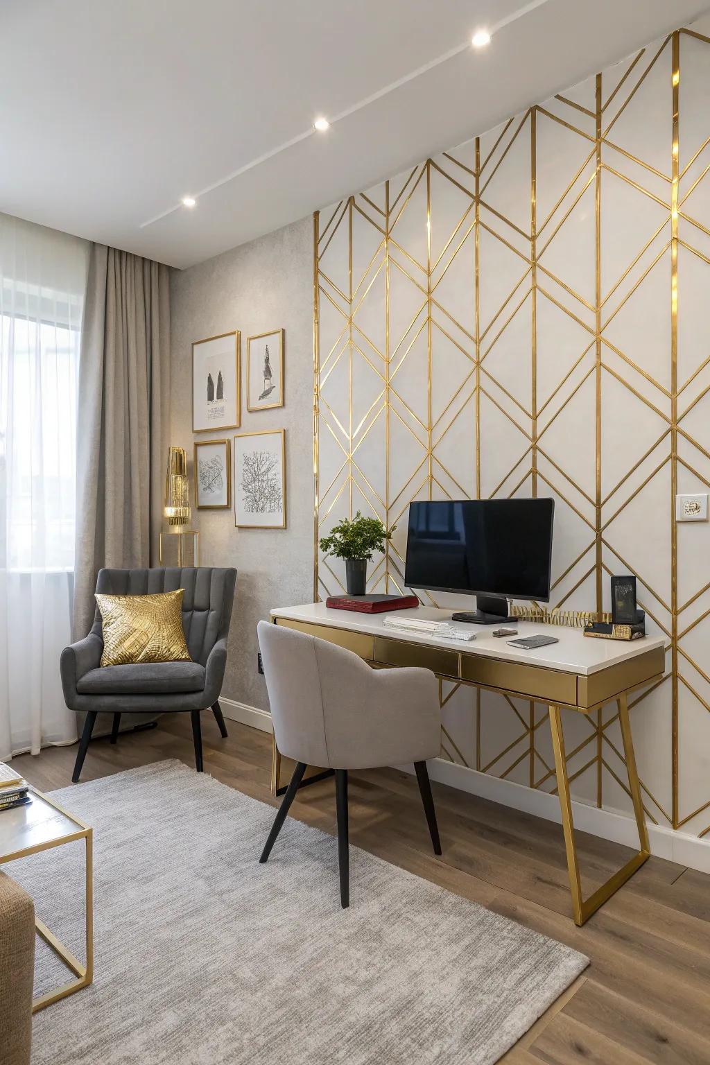 Metallic highlights usher an opulent sensation into your office.