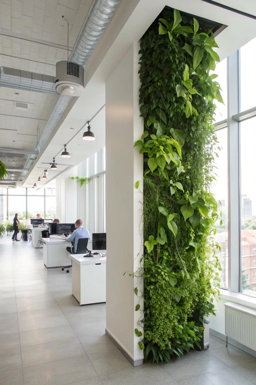 A living plant partition that infuses freshness and vigor into the office.