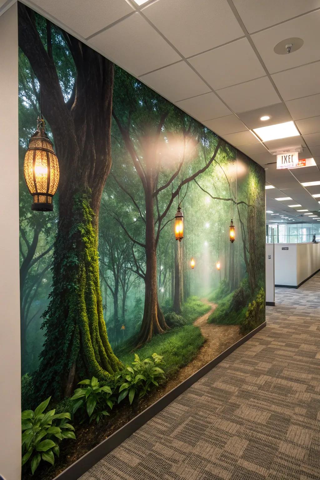 Infuse a sense of wonder into your office with mystical forest designs.