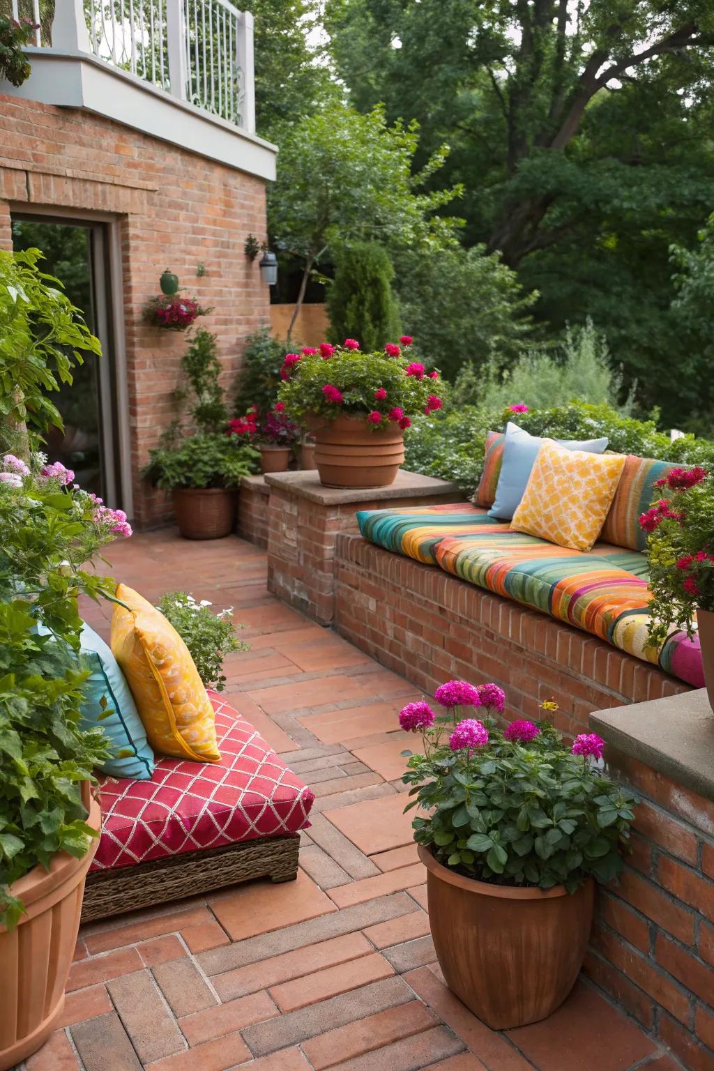Striking color emphasizes introduce vitality to the brick patio