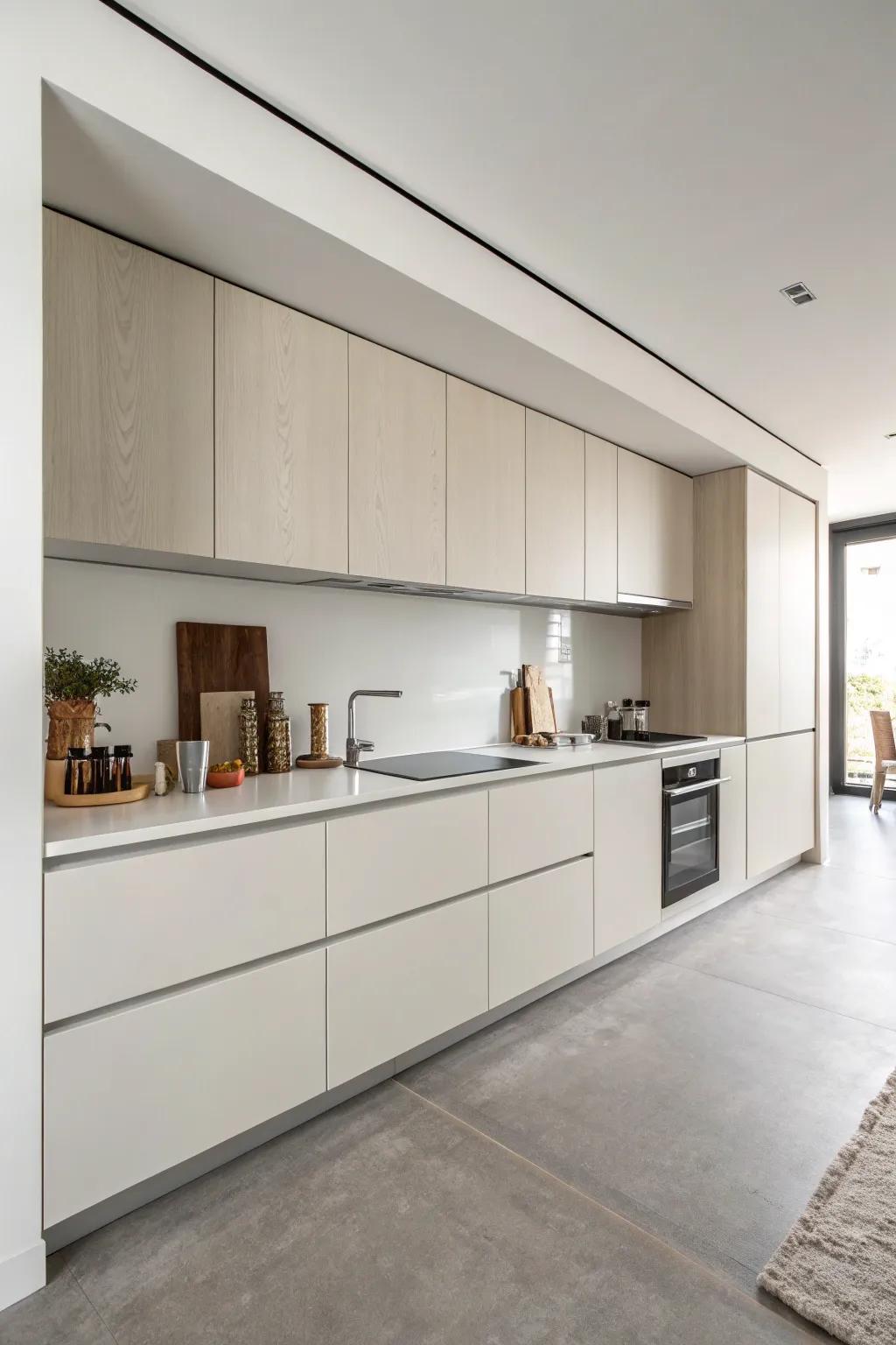 Smooth cabinetry offers a sleek aesthetic in a kitchen.