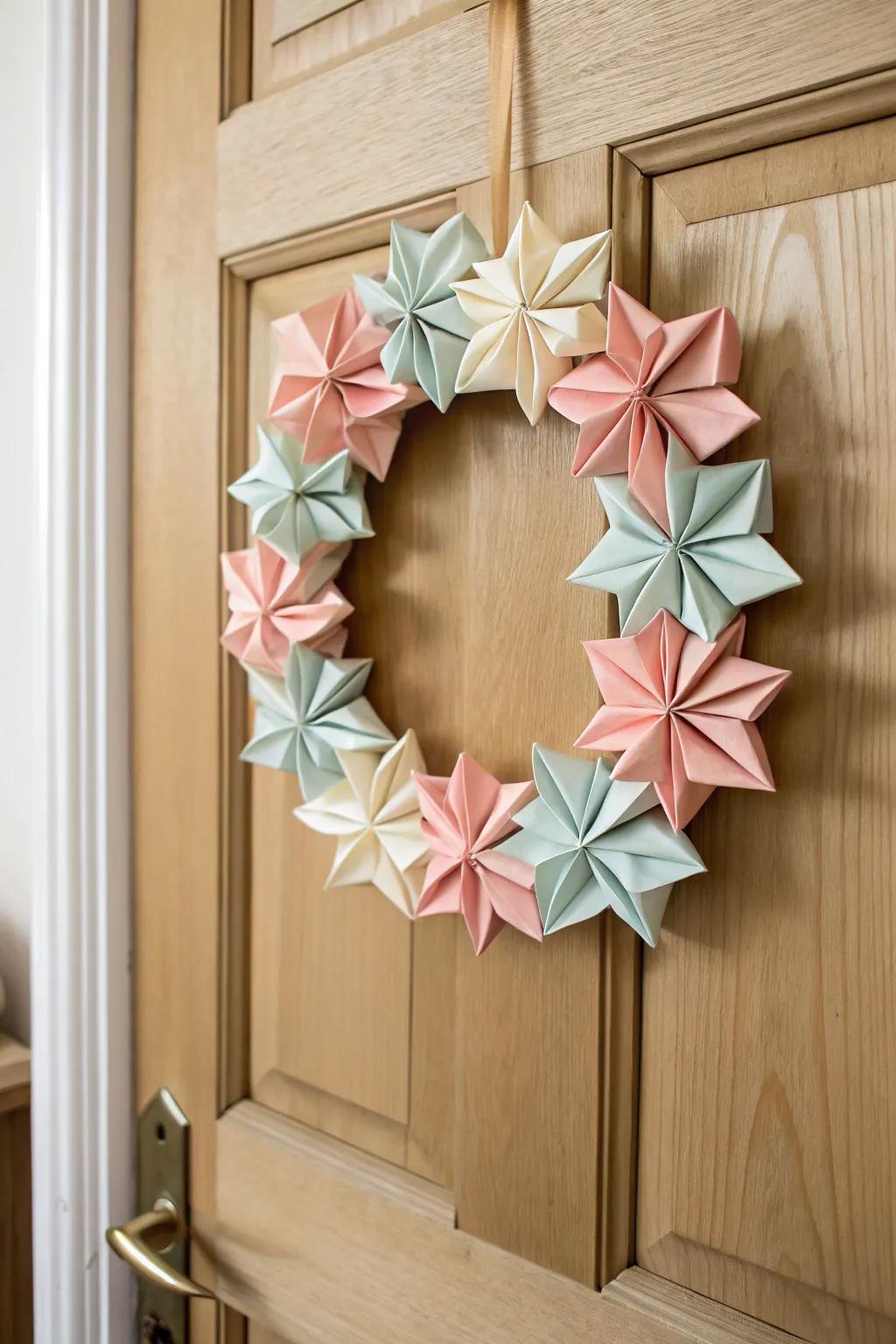 Embrace the art of simplicity with a handcrafted origami wreath that welcomes warmth and style.