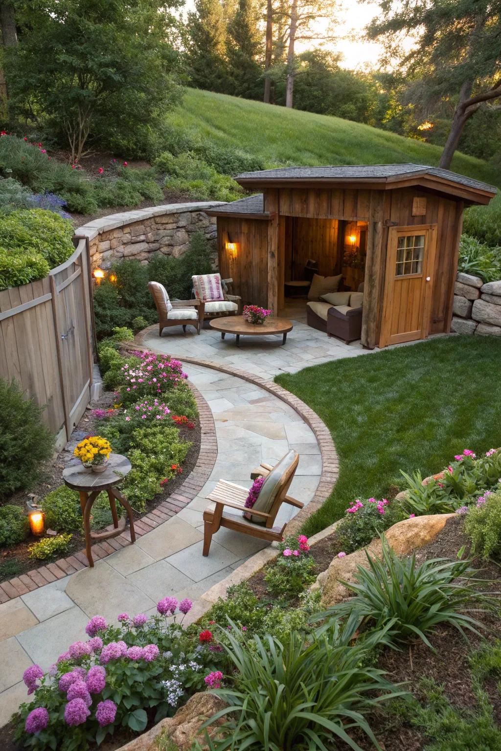 Integrate your personal sanctuary with the cultivated area for a harmonious outdoor escape.