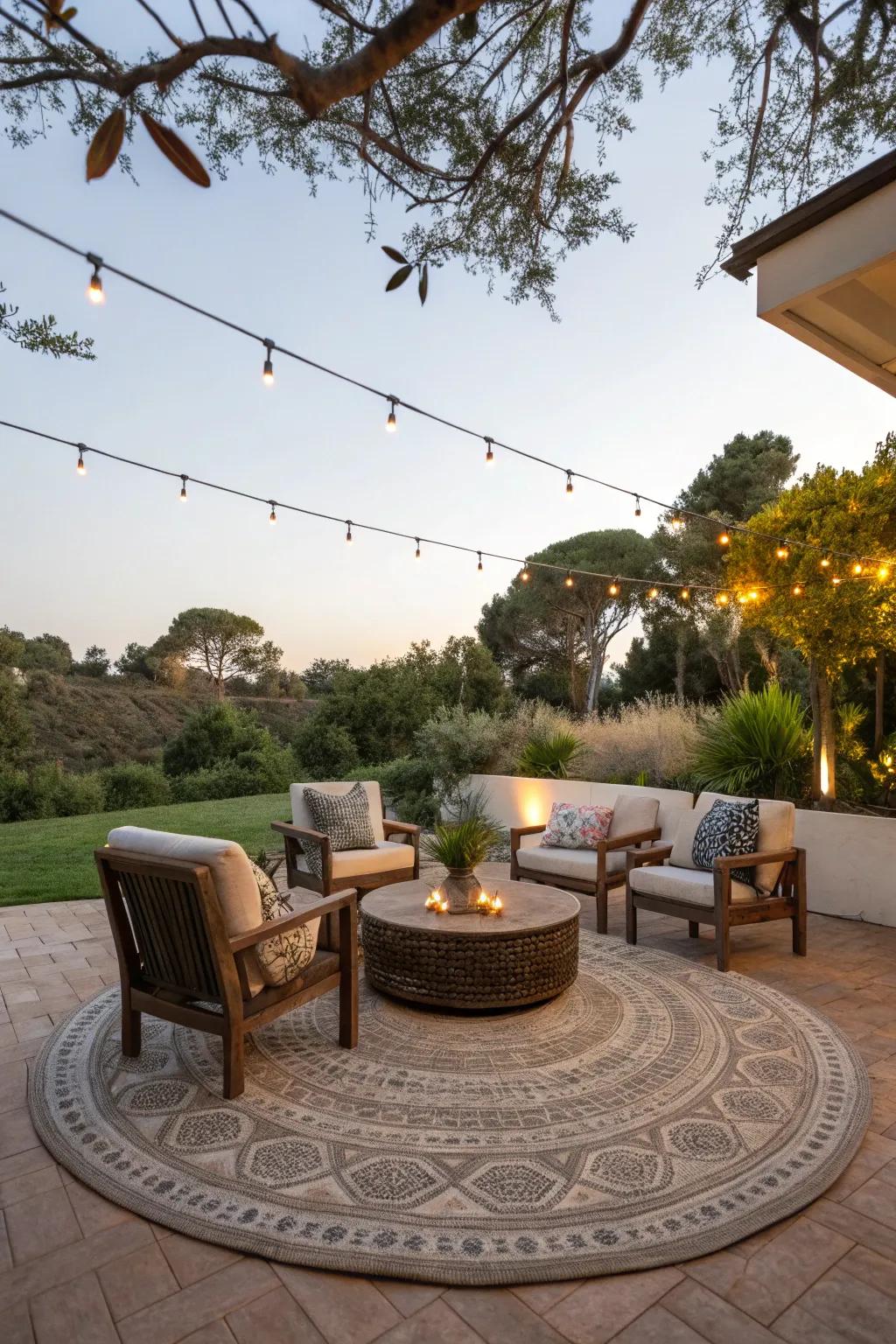 Introduce an unconventional twist via round rugs.