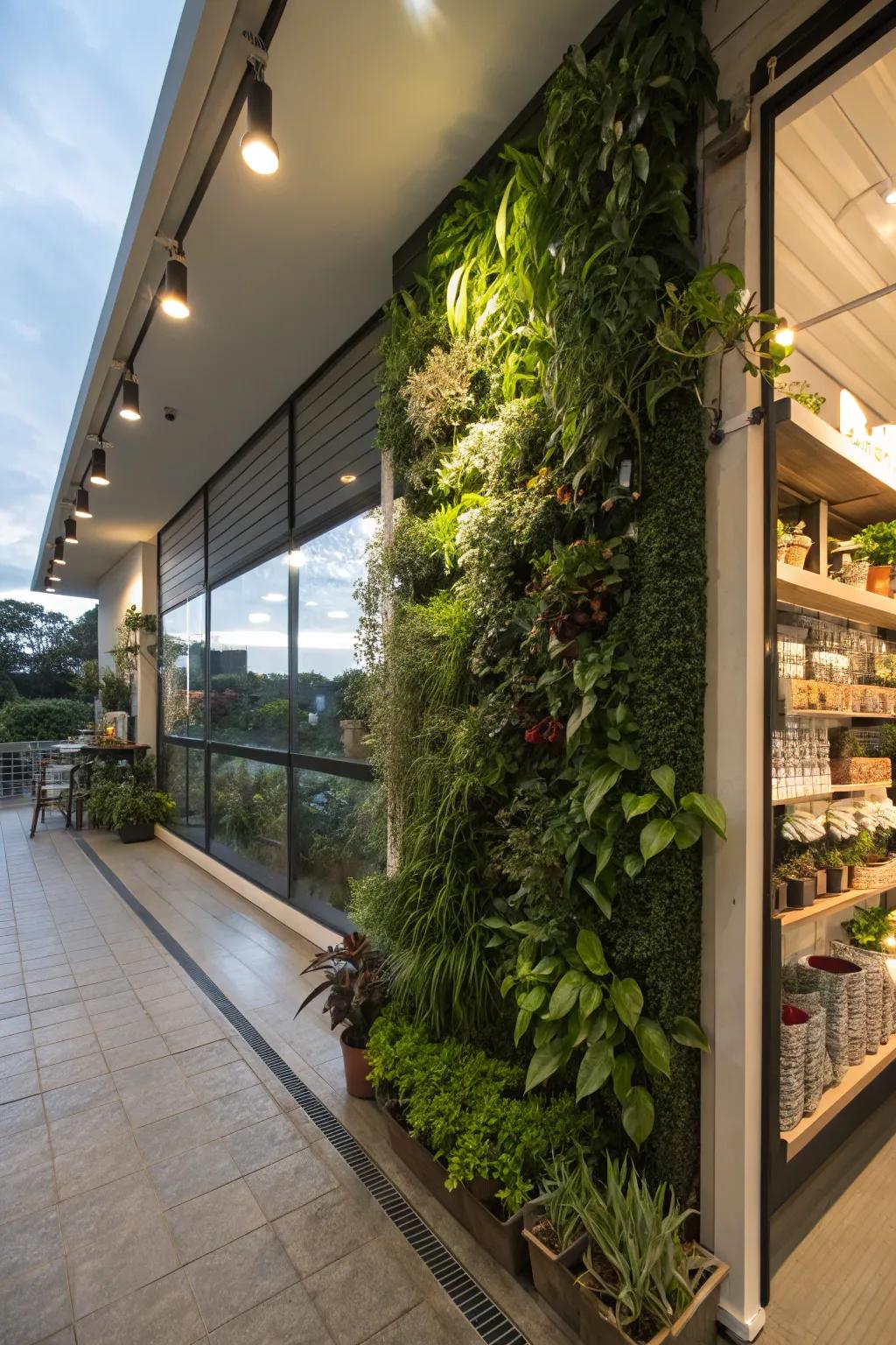 Vertical plant arrangements designed to contribute a burst of greenery and freshly purified air.