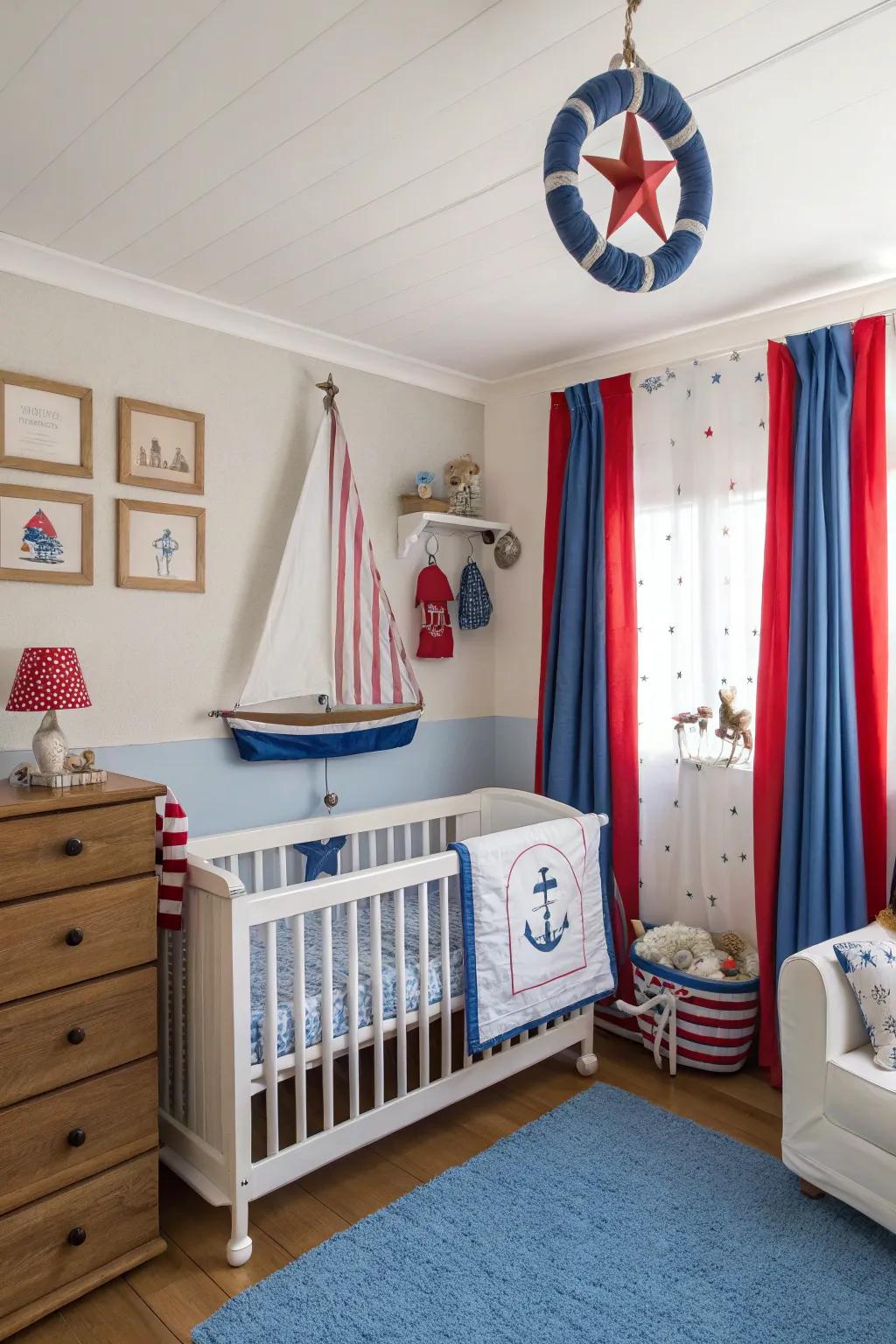 Nautical motifs evoke the soothing cadence of the waters, impeccable for a nursery.