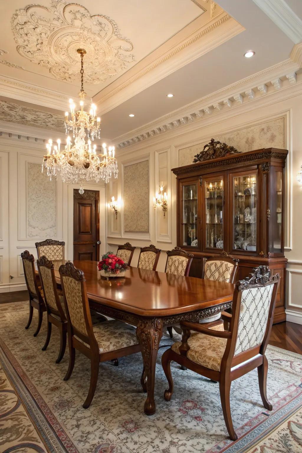 The timeless appeal of a rich mahogany finish introduces traditional grace to your table.