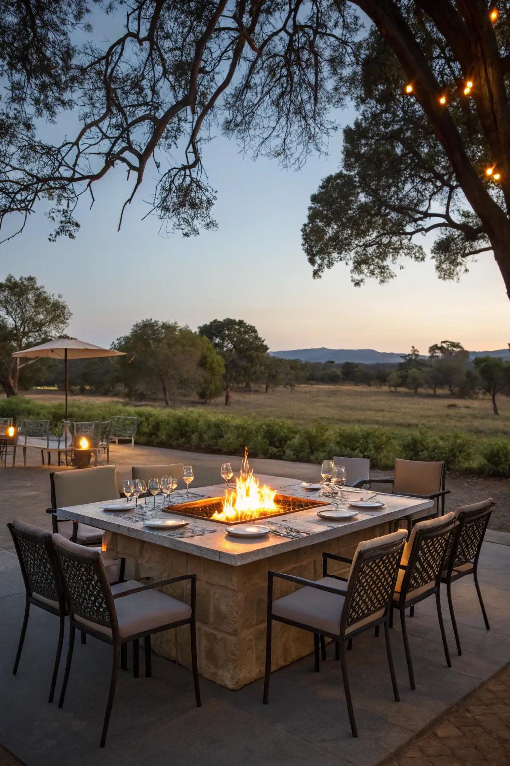 Hearth table tops offer warmth and dining convenience.