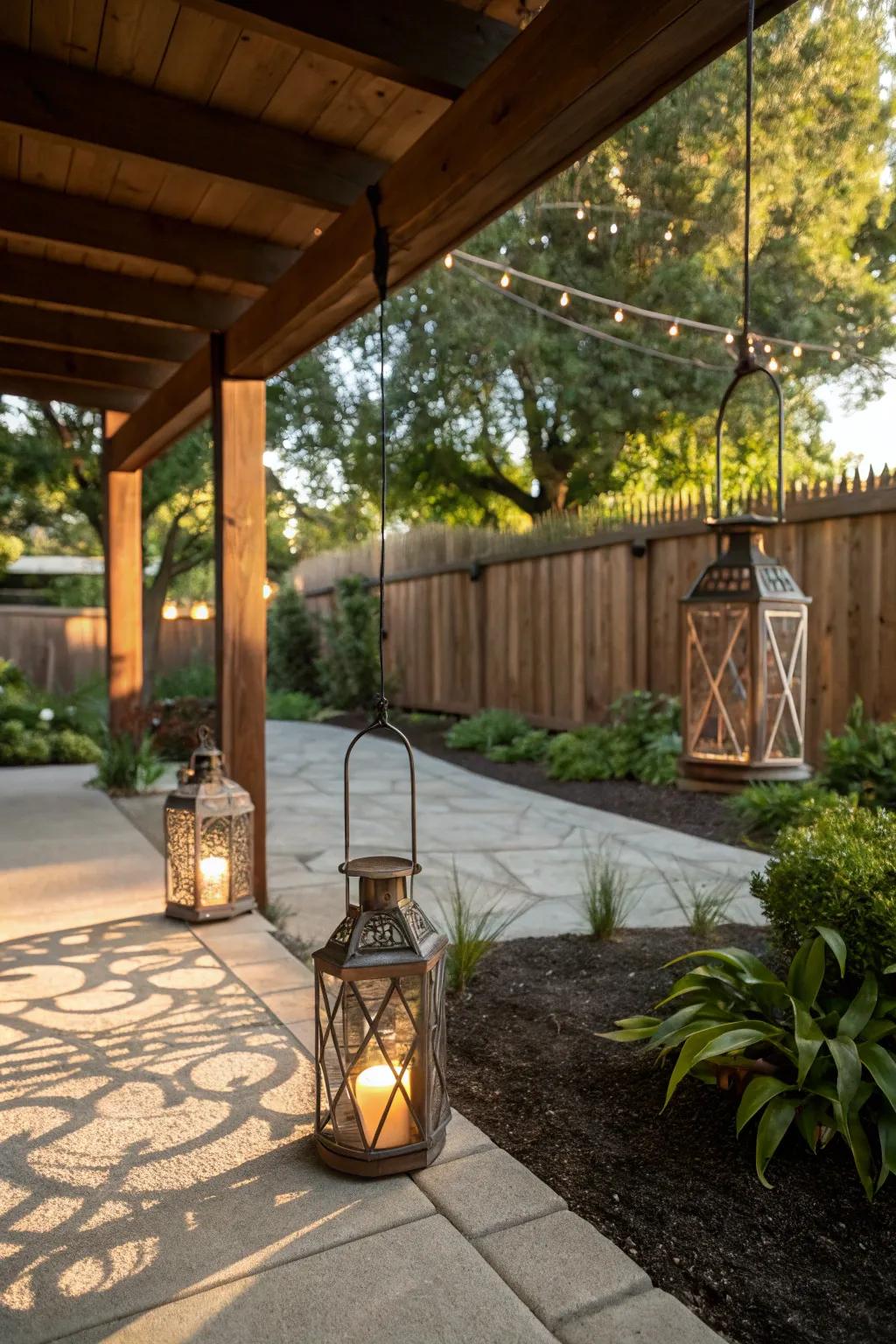 Affixed beacons append a rustic allure and cast delightful umbrages.