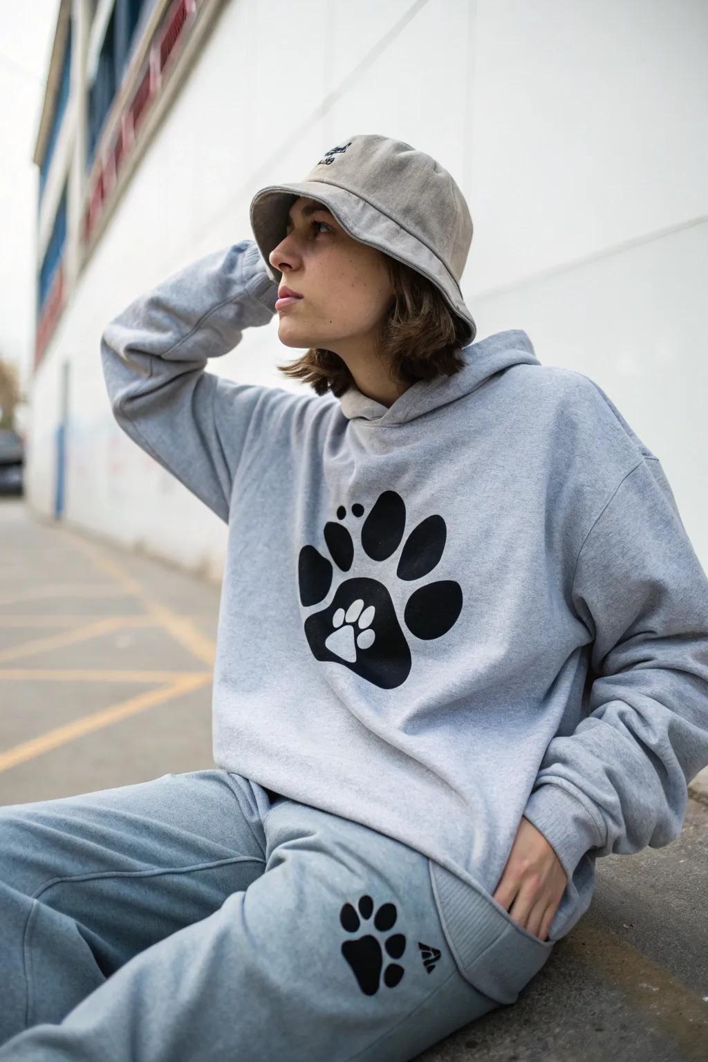 Comfy clothing with a personal paw impression design.