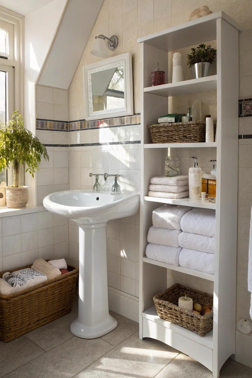Corner shelves utilize every inch.