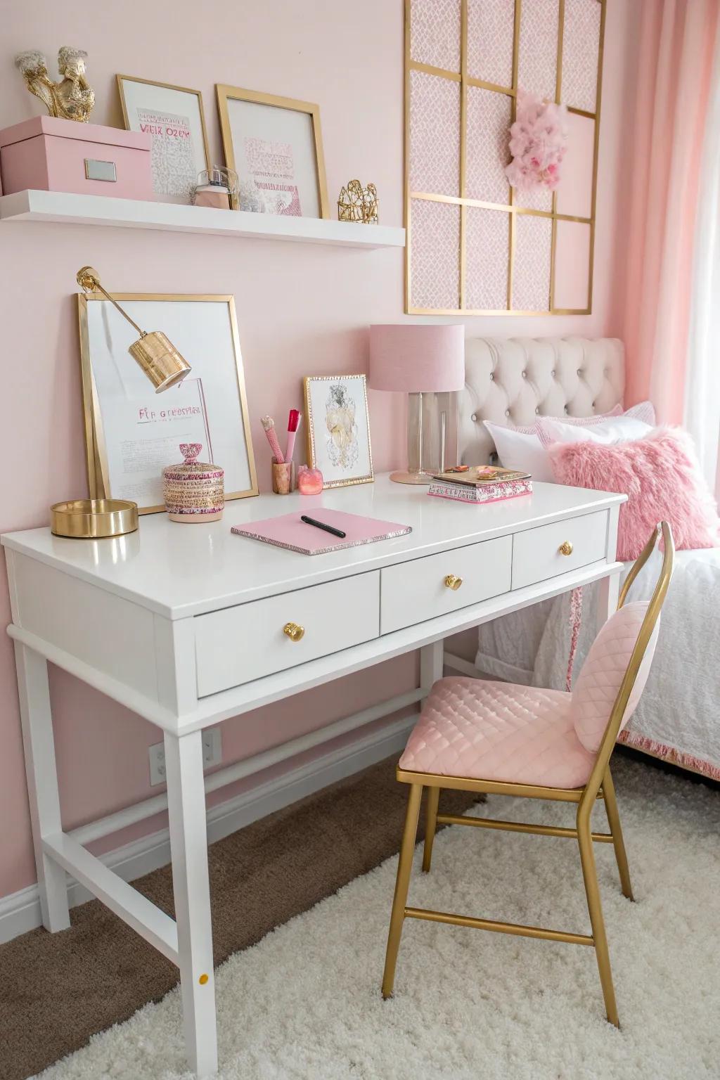 A stylish desk offers a spot for creativity and learning.
