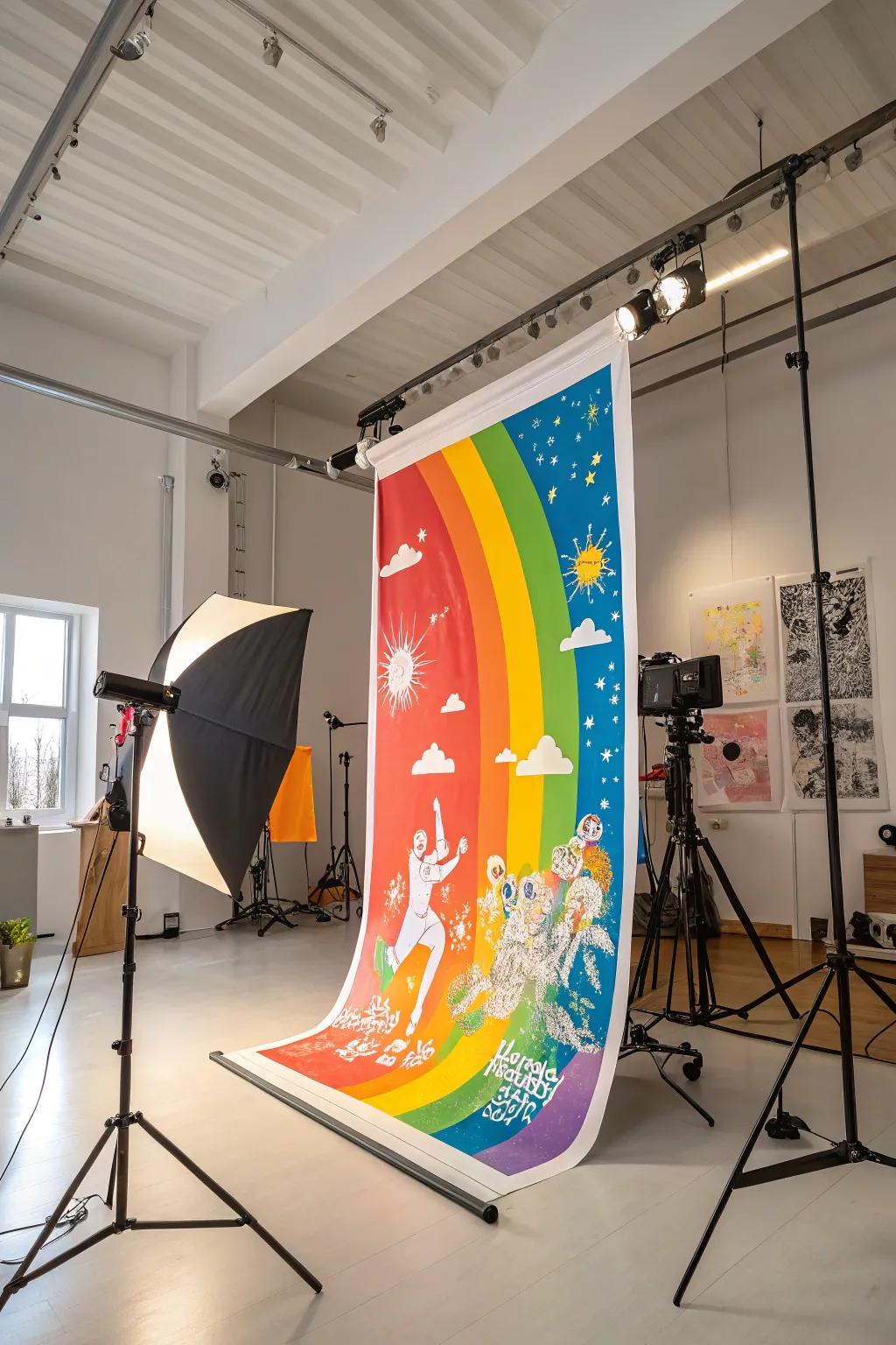 A rainbow-toned print sparking ingenuity in a vibrant studio.