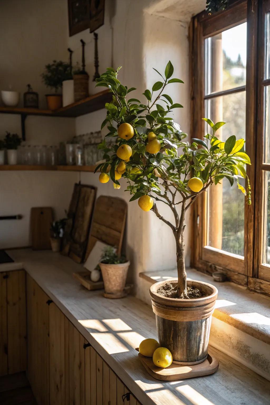 An inside citrus tree, a mix of beauty and usefulness for mom's kitchen.