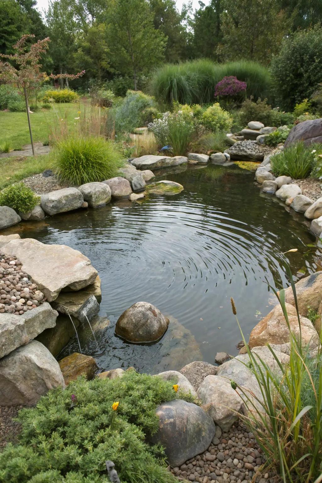 A no-liner pond employing innate materials for a sustainable and ecological design.
