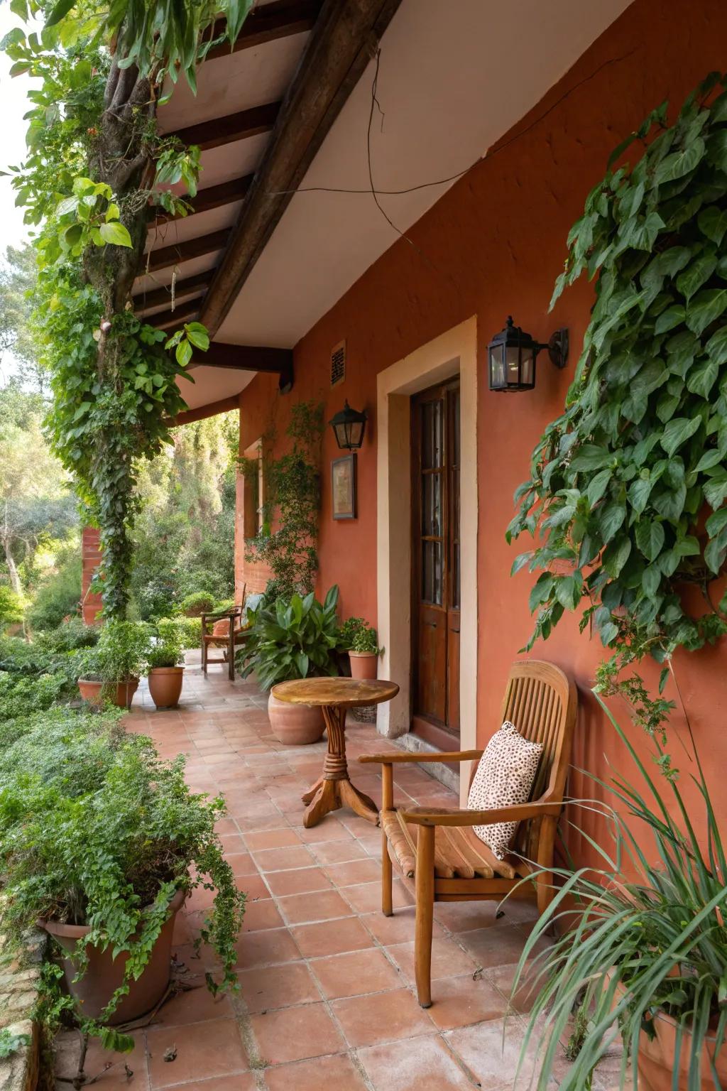 An umber porch that offers a snug and earthy ambiance.