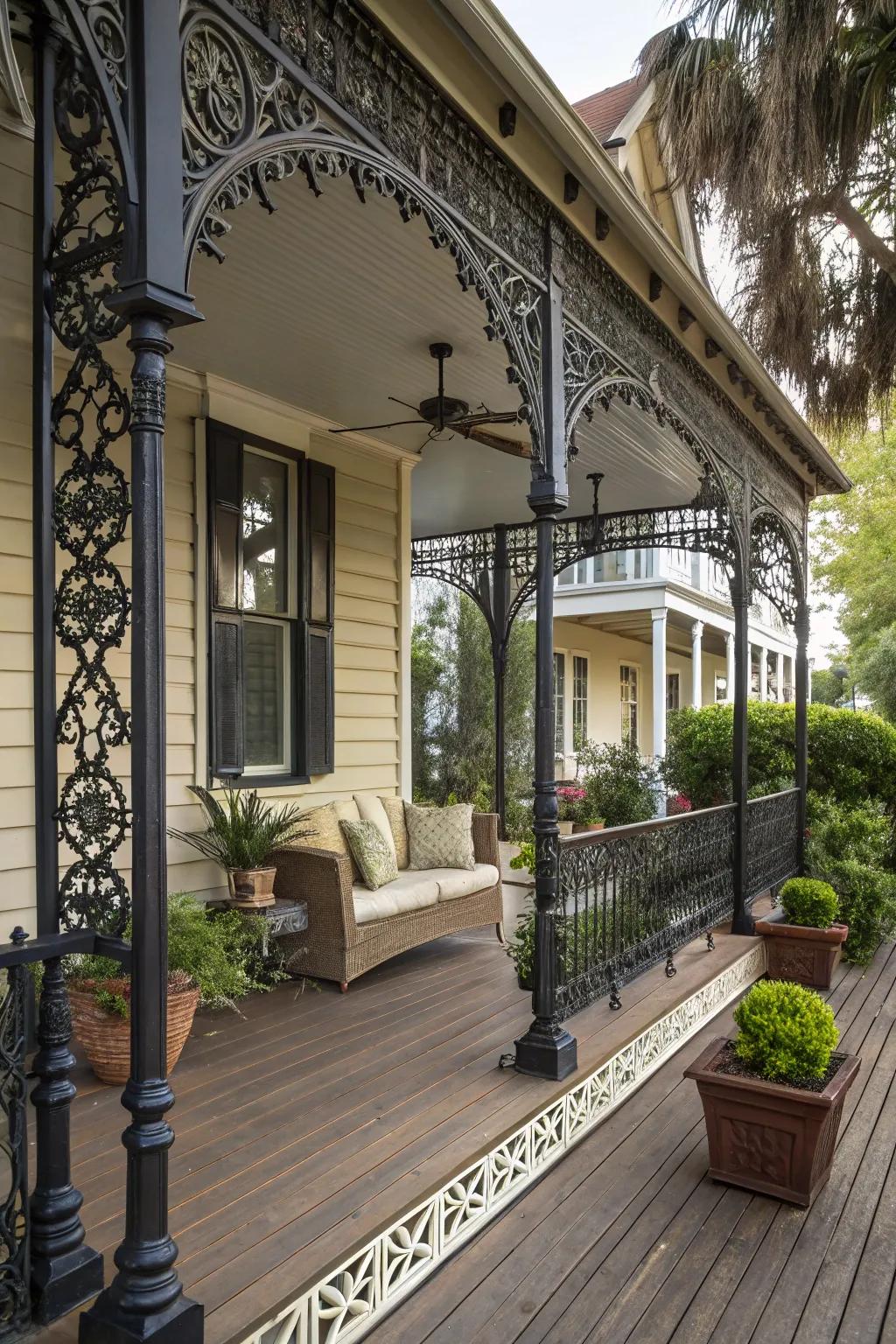 Hand-worked metal embellishments append quintessential antiquated charm.