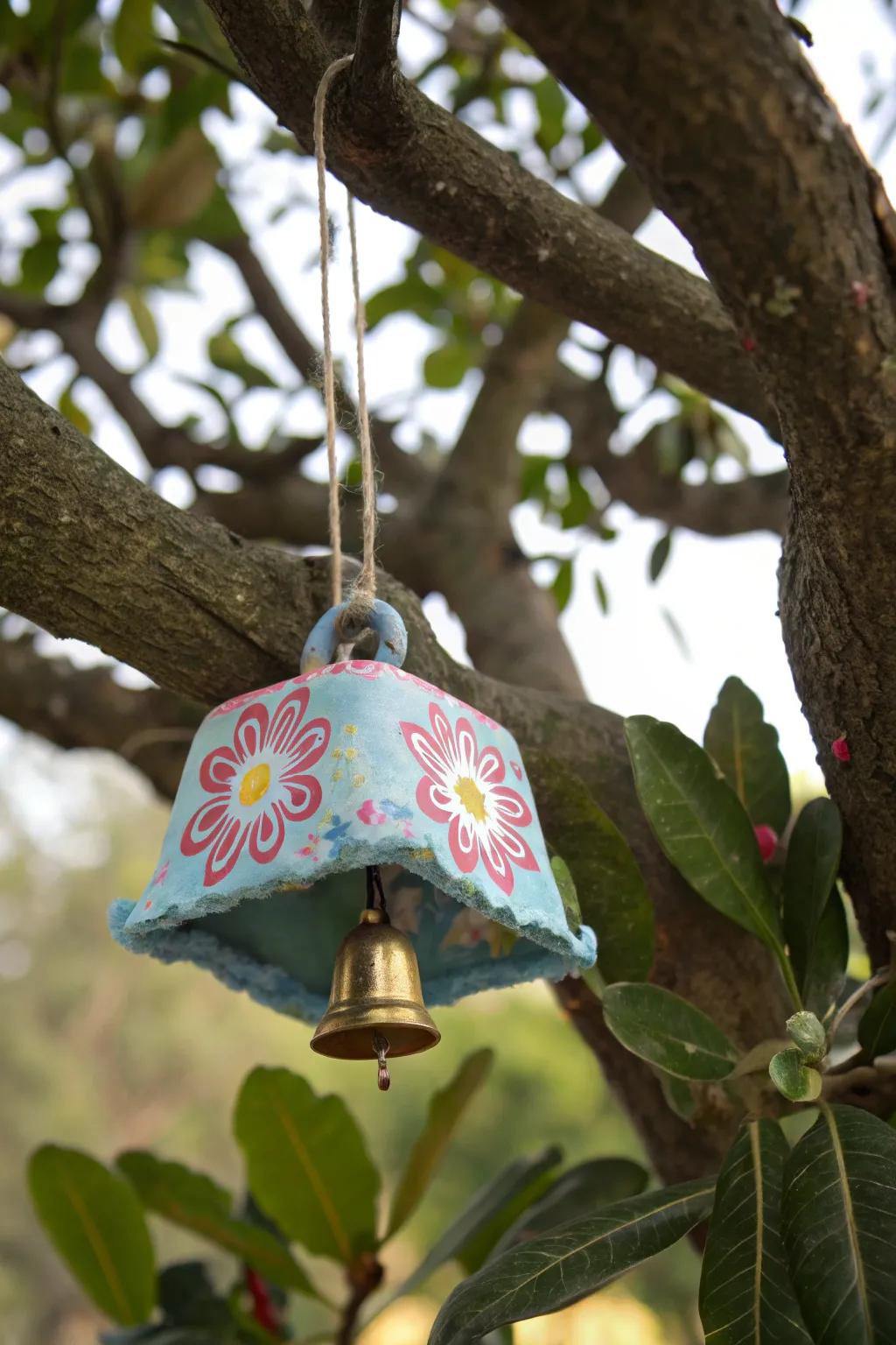 Repurposed egg casing chimes, imparting a jingle to holiday celebrations.