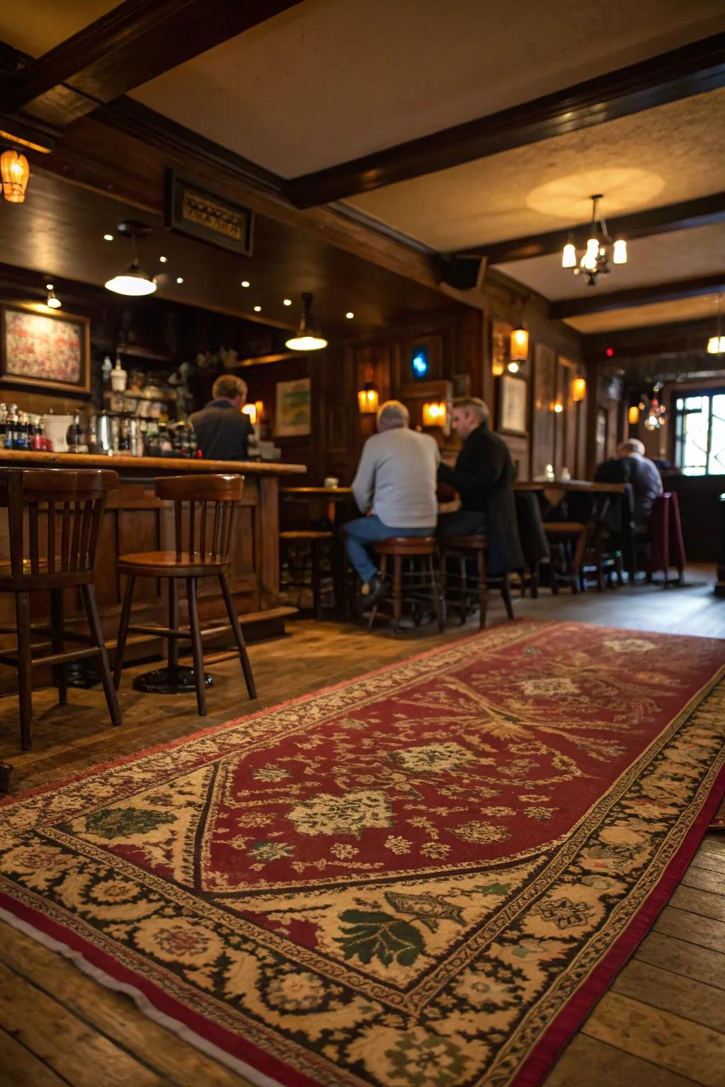 Accent rugs provide warmth and define spaces within your pub.