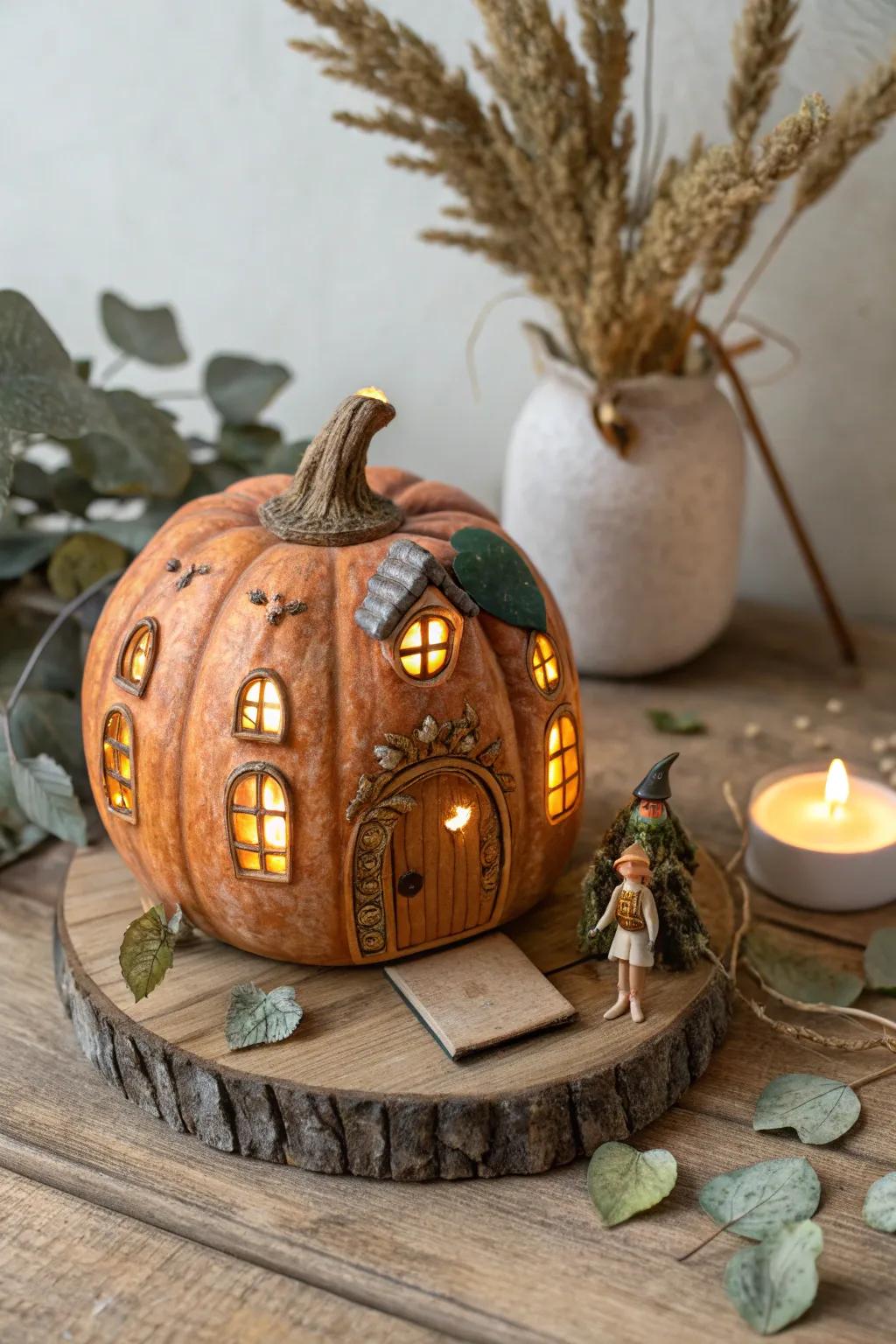 Enchant your domicile with a bewitching gourd pixie residence, where straightforwardness converges with capriciousness.