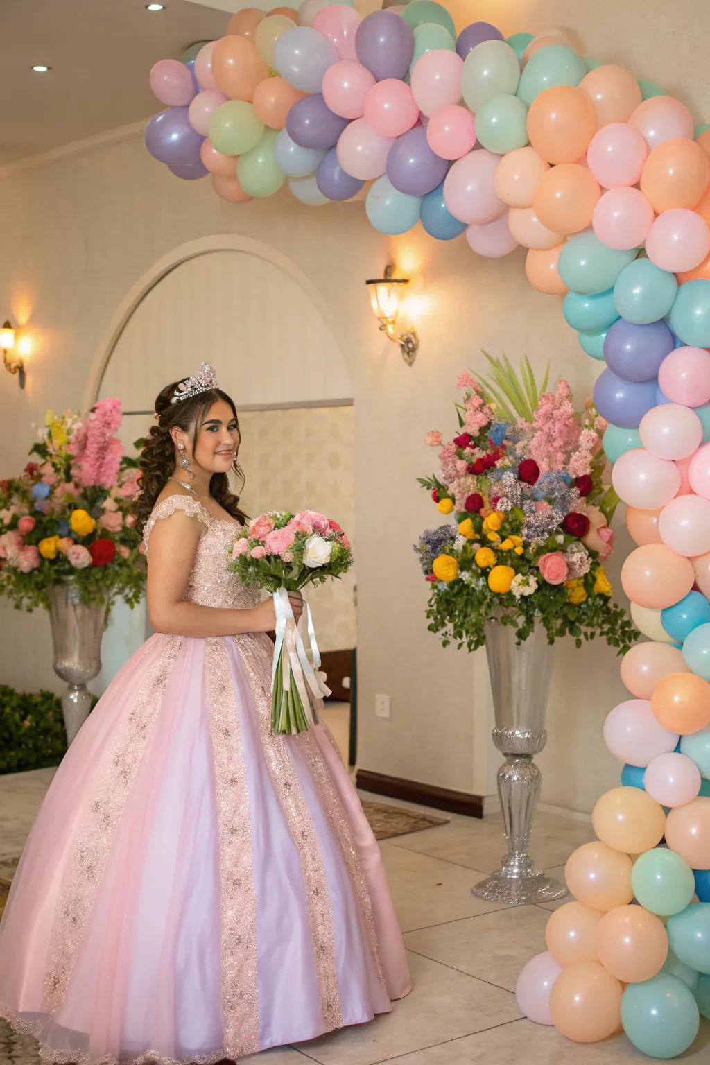 Balloons and blossoms fashion lavish, sentimental embellishments.