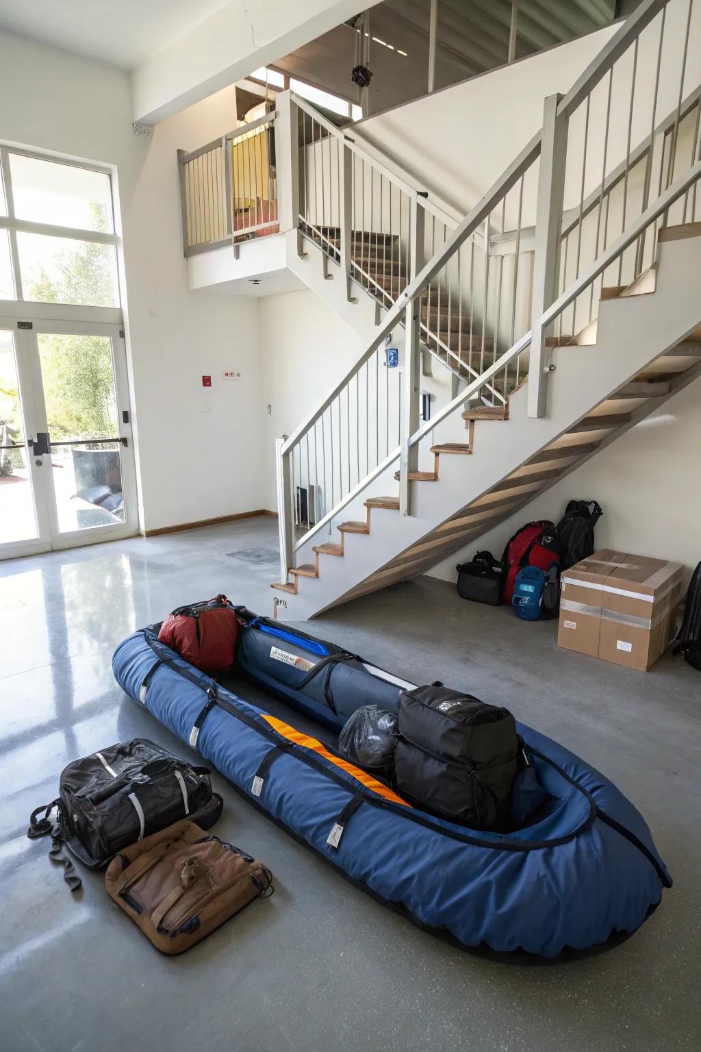 Under-stairway storage is subtle and efficient.