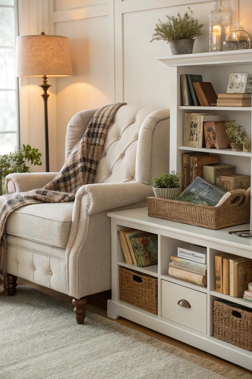 Functional furniture elevates the practicality of your reading nook.