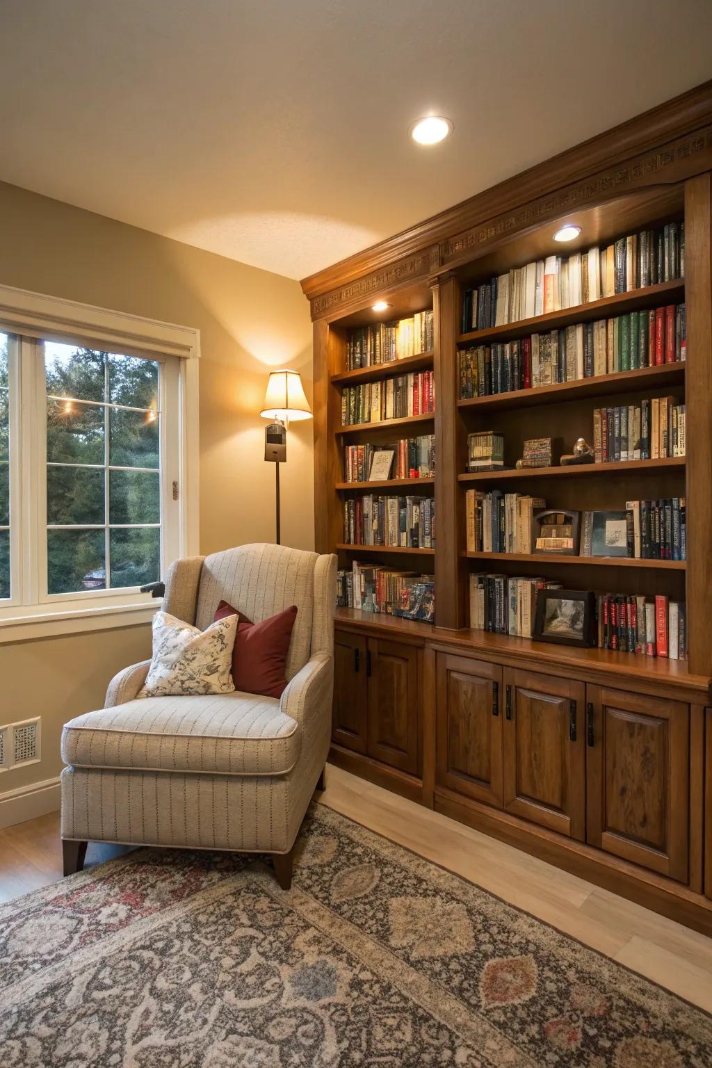 A book lover's dream living room with a home library vibe.