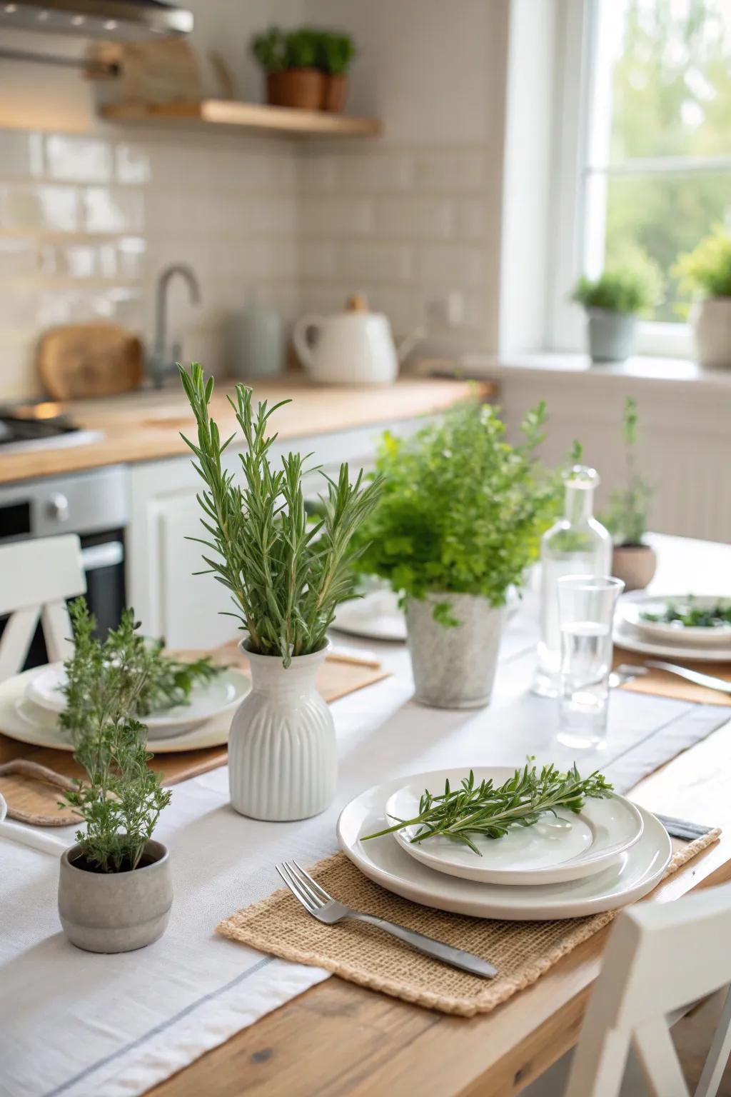 Fresh herbs infuse a delightful scent to the dining table.