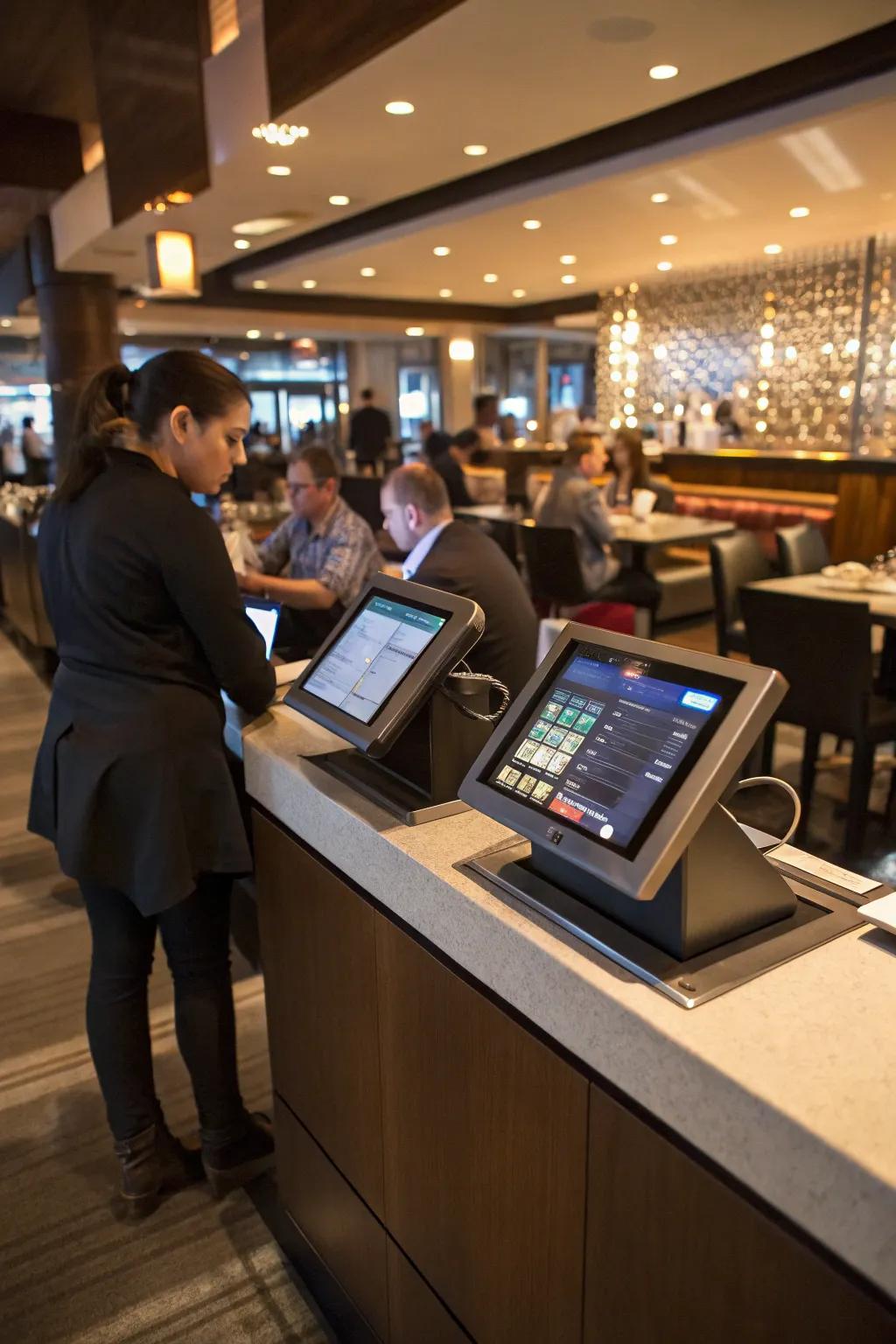 Tech integration maintains your reception desk efficient and contemporary.
