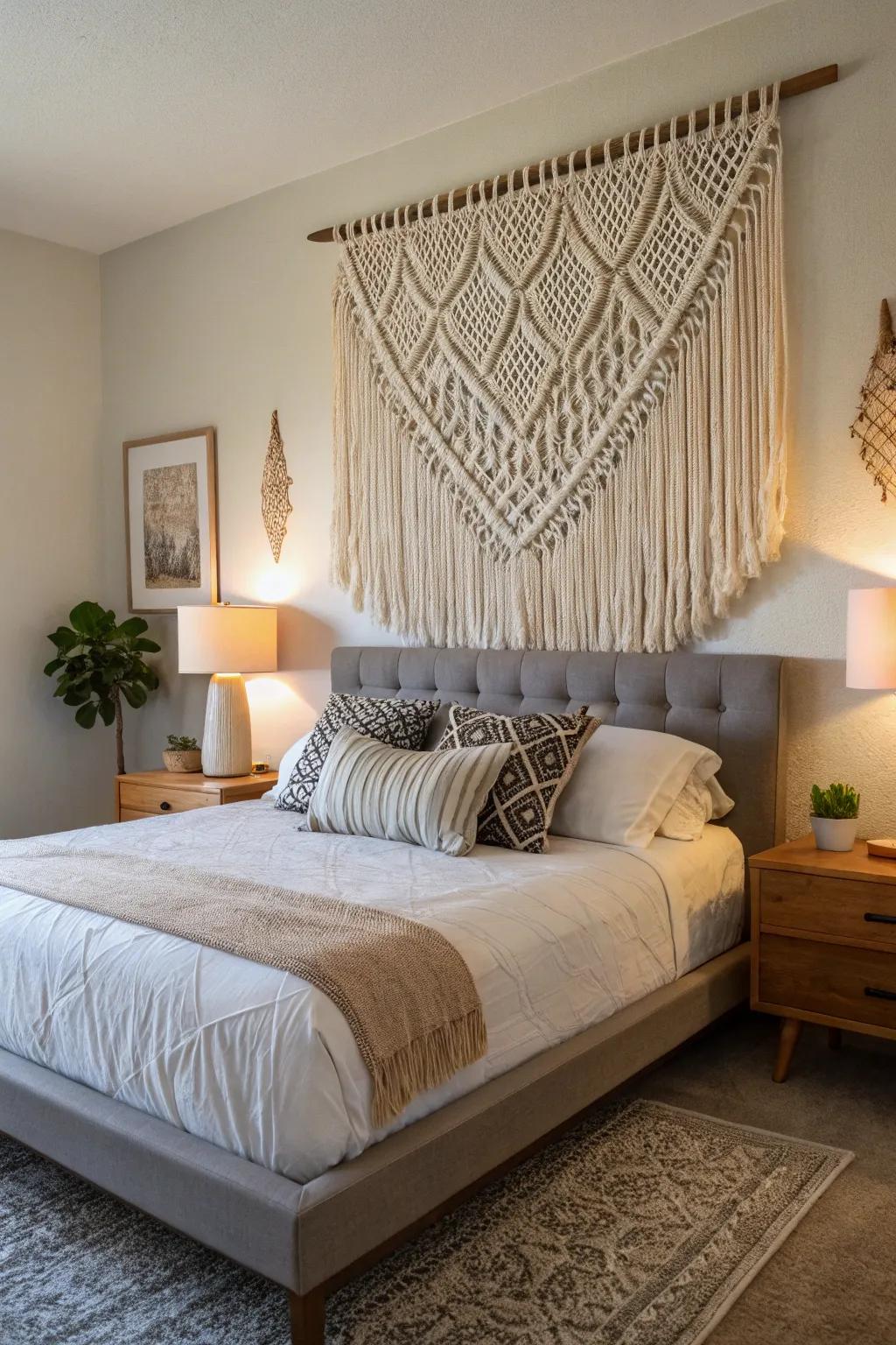 Macramé introduces texture and artisan allure.