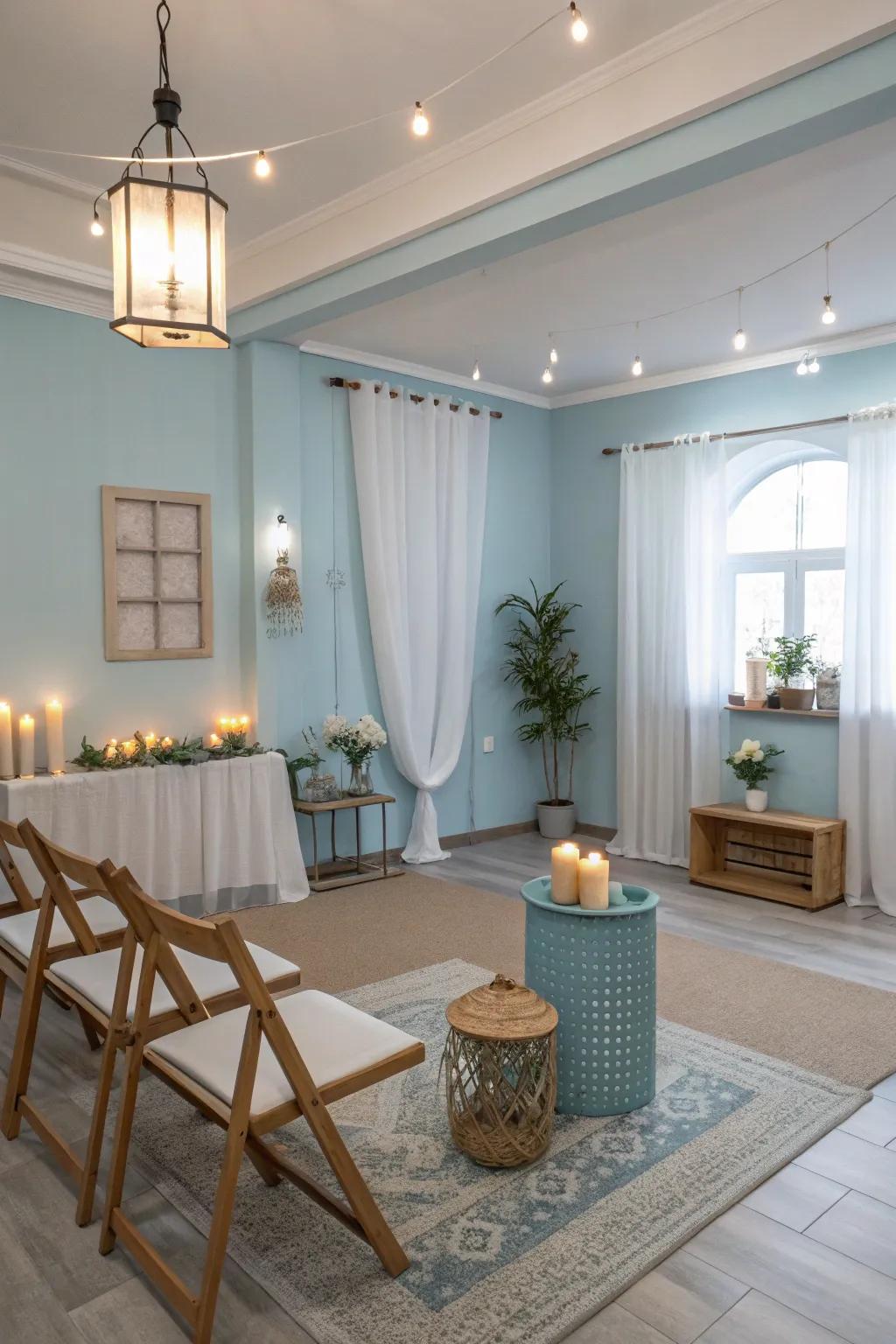 Mellow blues provide a relaxed and airy ambiance.