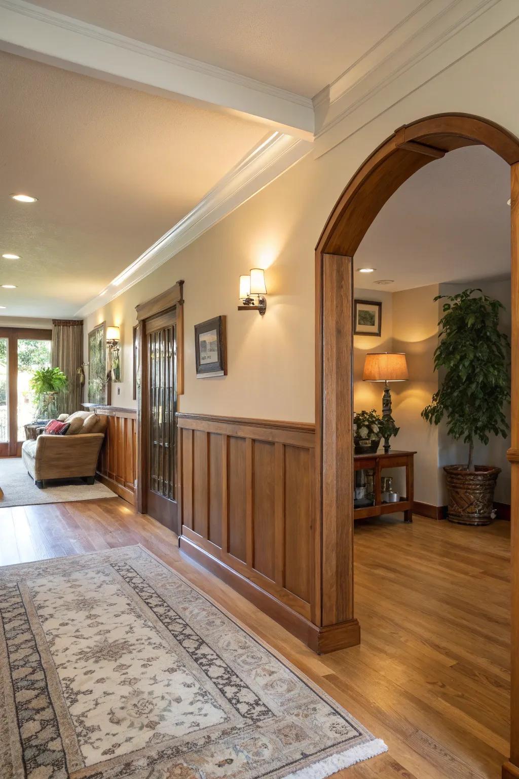 An entryway accentuated by a partition wall, providing a warm transition into the living space.
