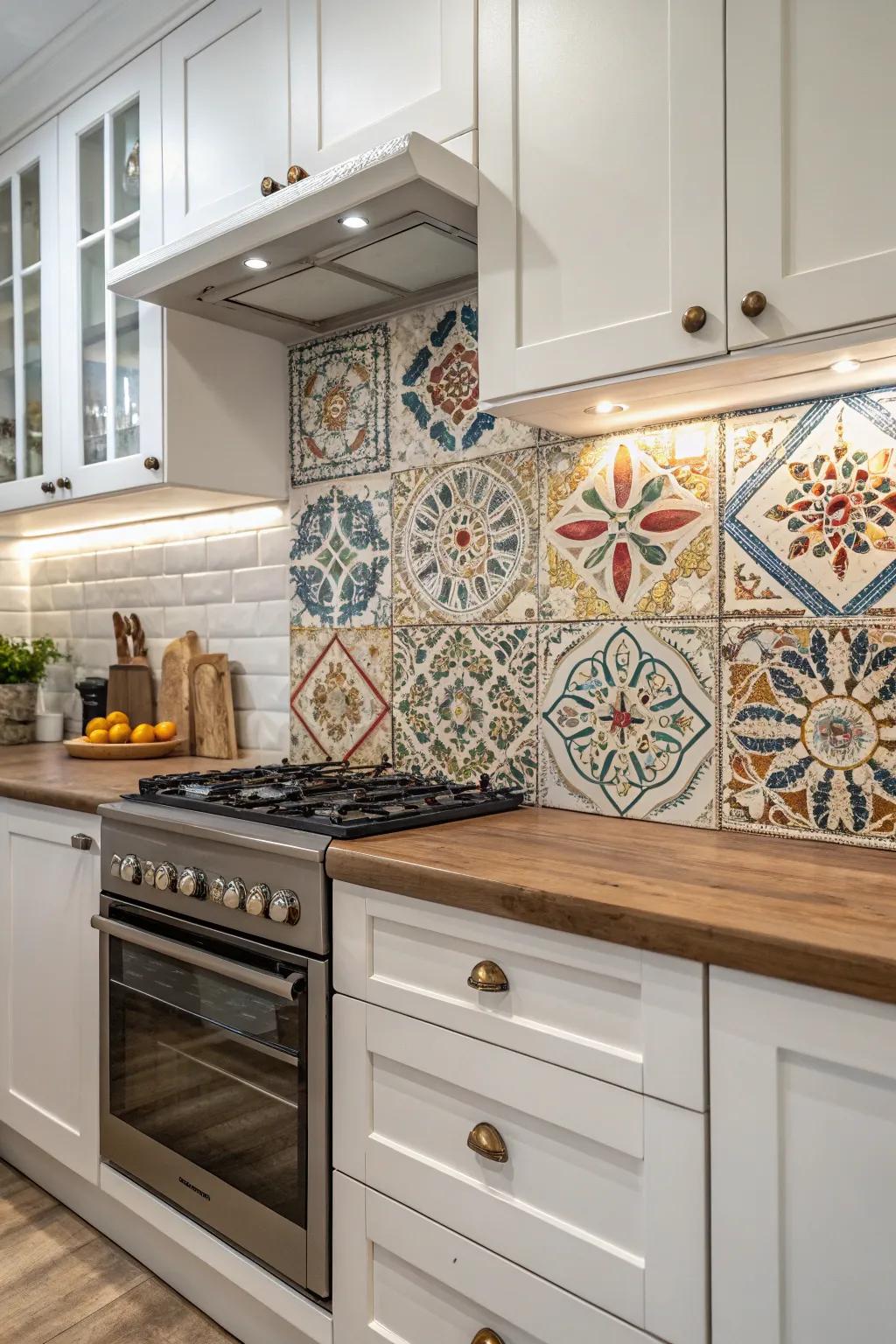 Decorative additions incorporate points of focus and relieve the backsplash layout.