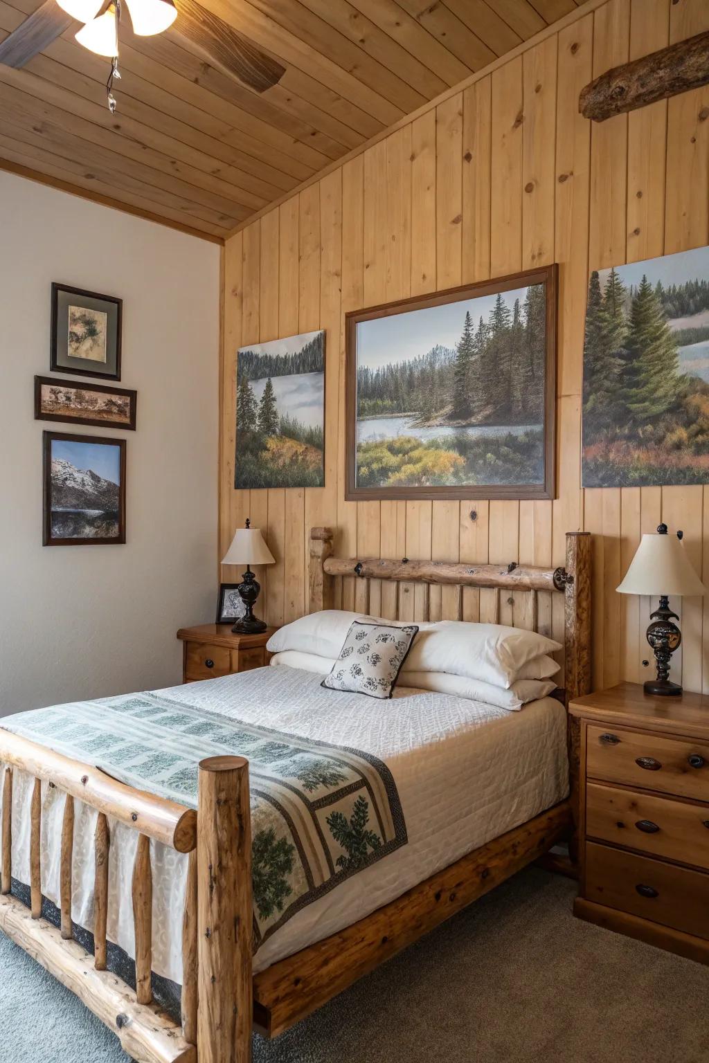 Timber artwork contributes a tailored and countryside accent.