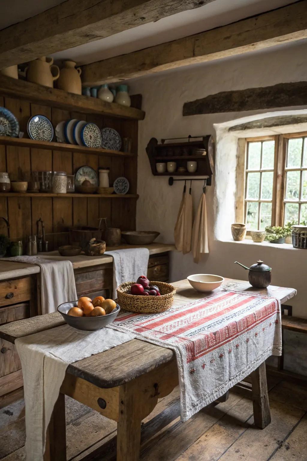 Era bed linens lend softness and design to the dining vicinity.