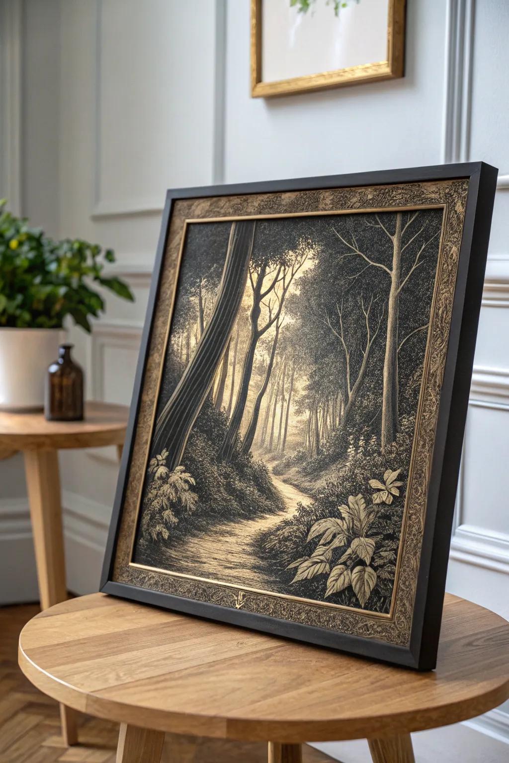 Discover the serene beauty of the woods through the fine art of scratchboarding.