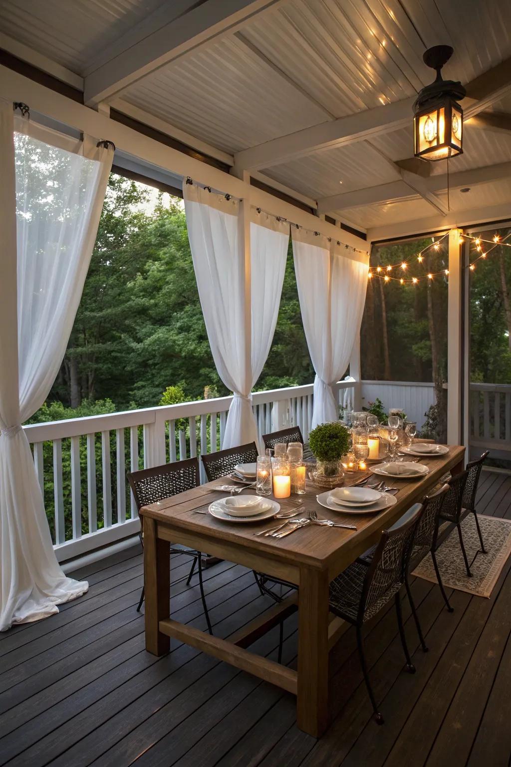 A bug-free dining oasis on the porch renders each meal pleasurable.
