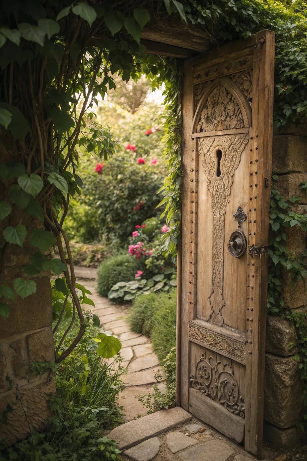 A secluded aperture introduces an element of intrigue to this garden door.