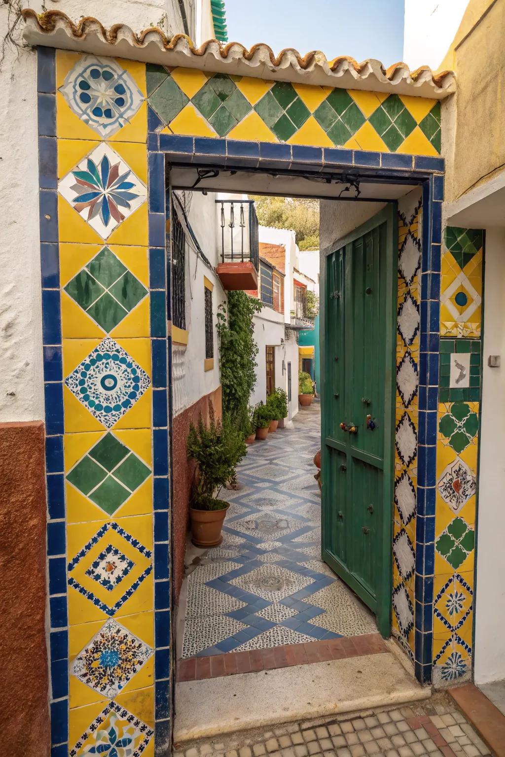 A tile-embellished gate radiating Mediterranean charm.
