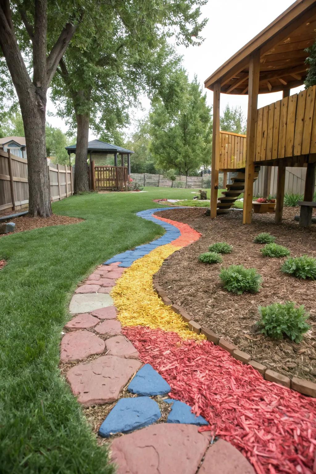 Pigmented wood shavings effortlessly enliven your side yard.