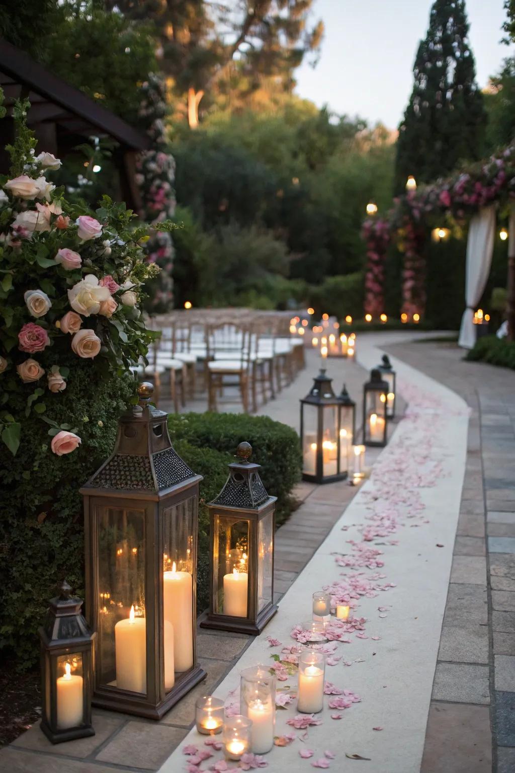 Illumination outlining pathways creates a romantic and magical ambiance.