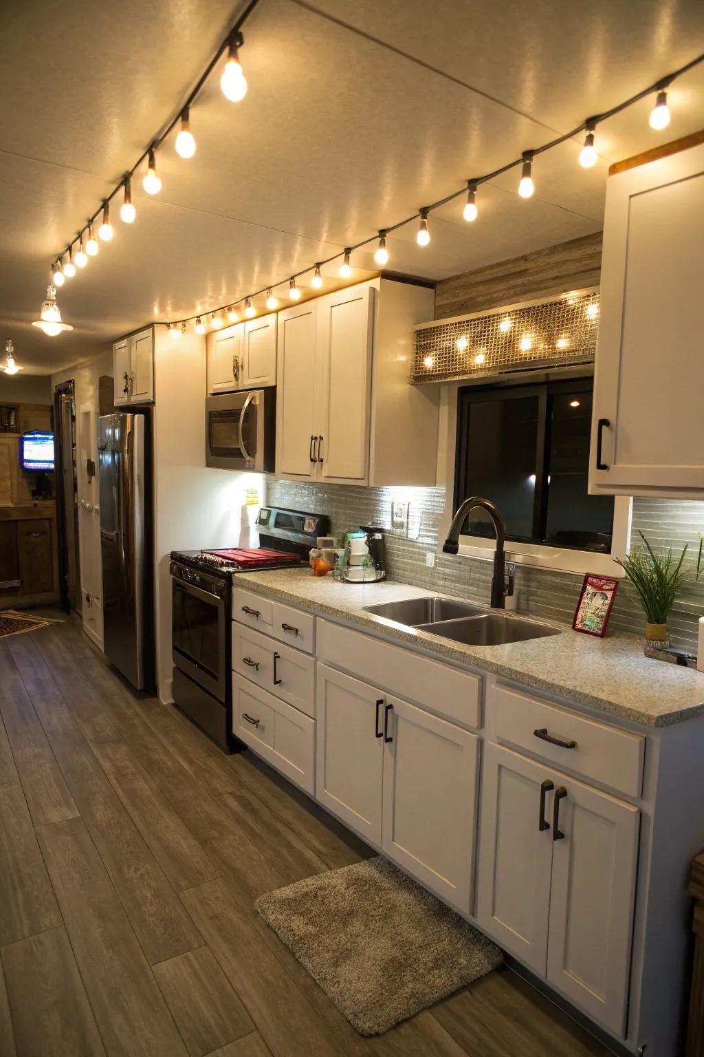 Recessed lighting enhances functionality and ambiance.