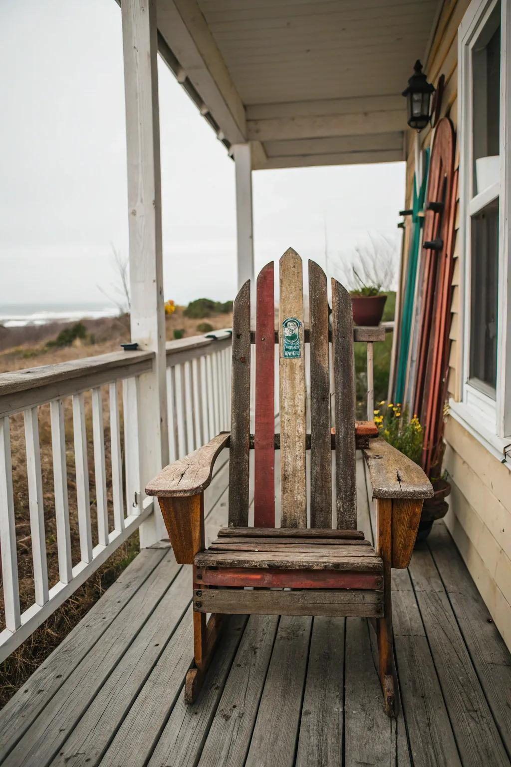 Relax and unwind in a chair crafted from vintage skis.