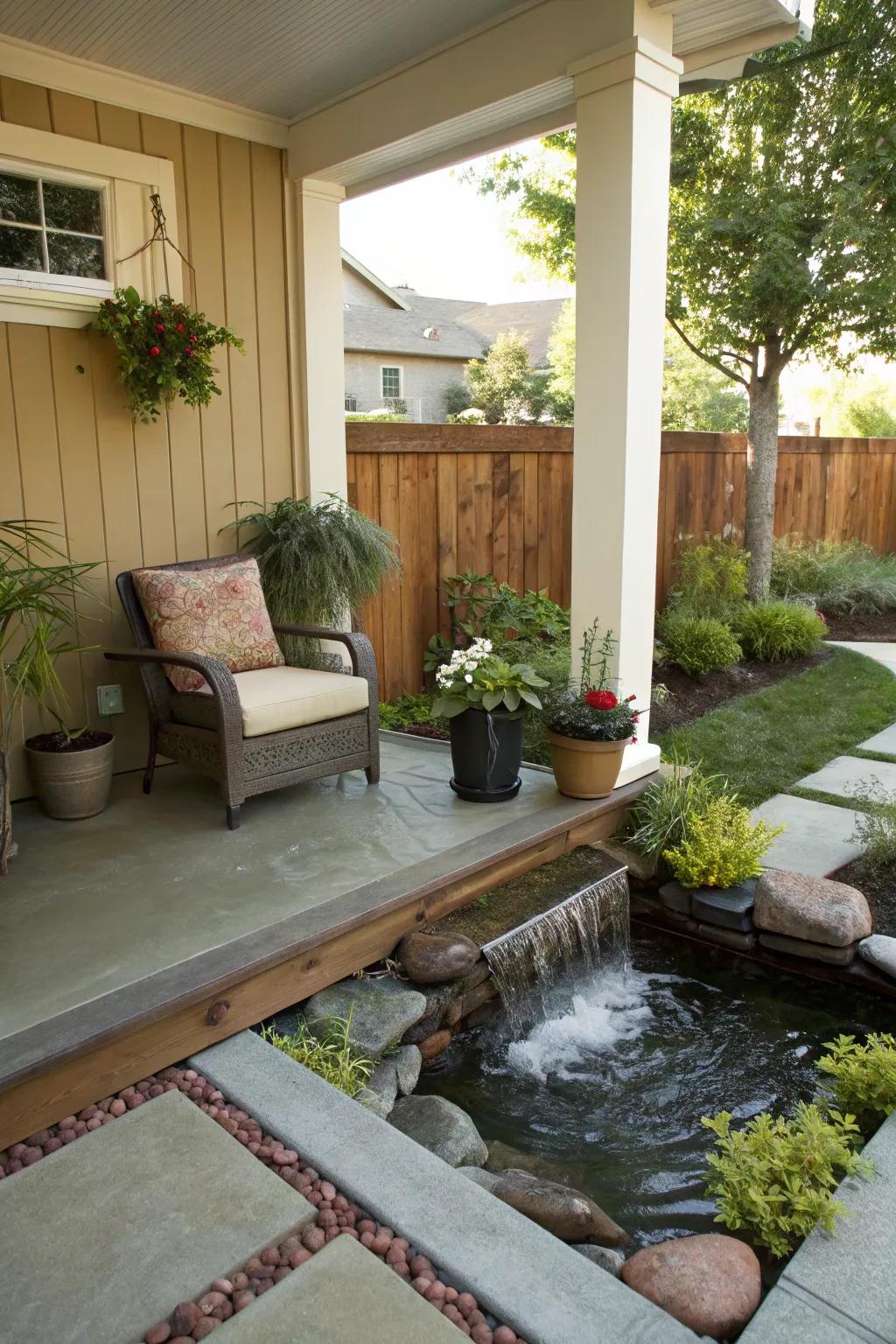 A petite water feature transforms a veranda into a tranquil escape.