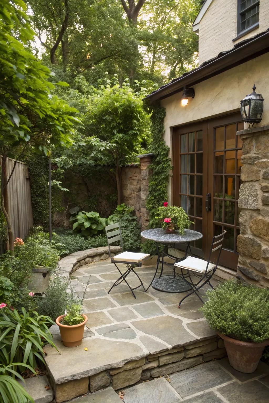 Original stones contribute an organic touch to patio layouts.