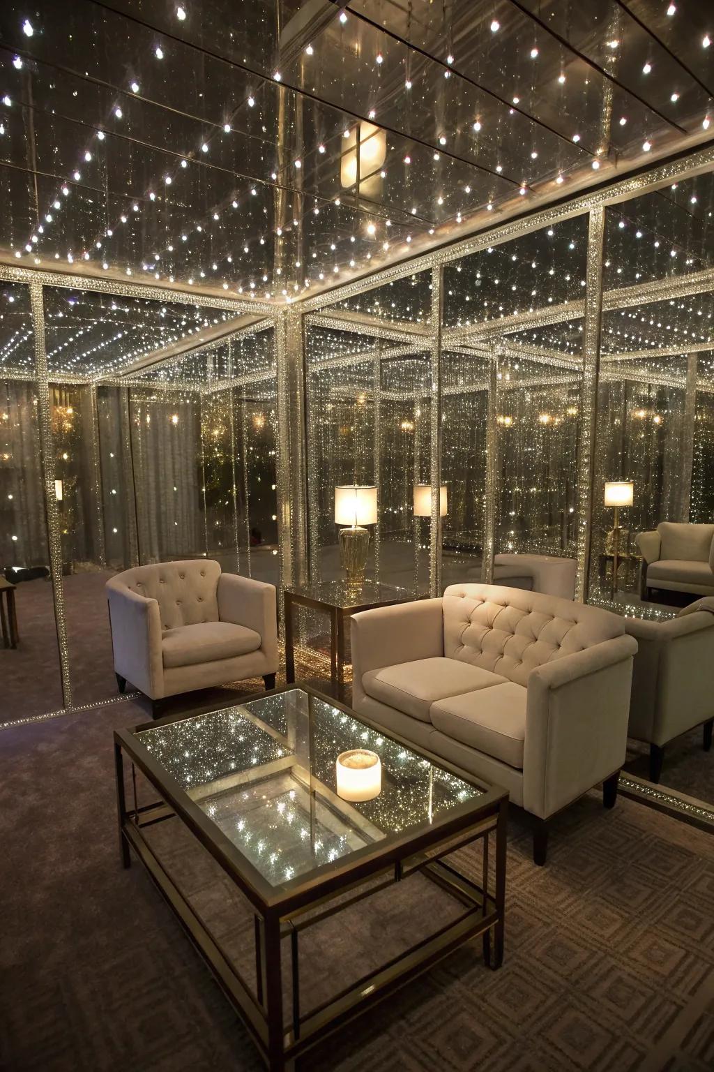 Reflective facets fabricate a spatial deception.