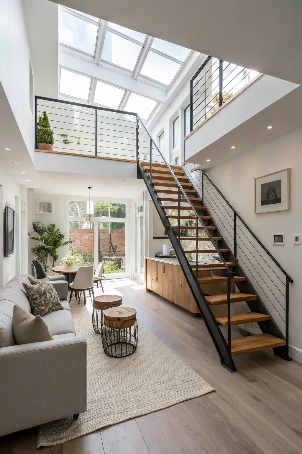 Open stairs improve elegance and spatial flow.