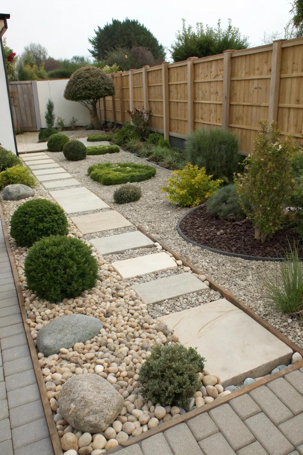 A minimal maintenance garden showcasing a clean rock and shingle design.